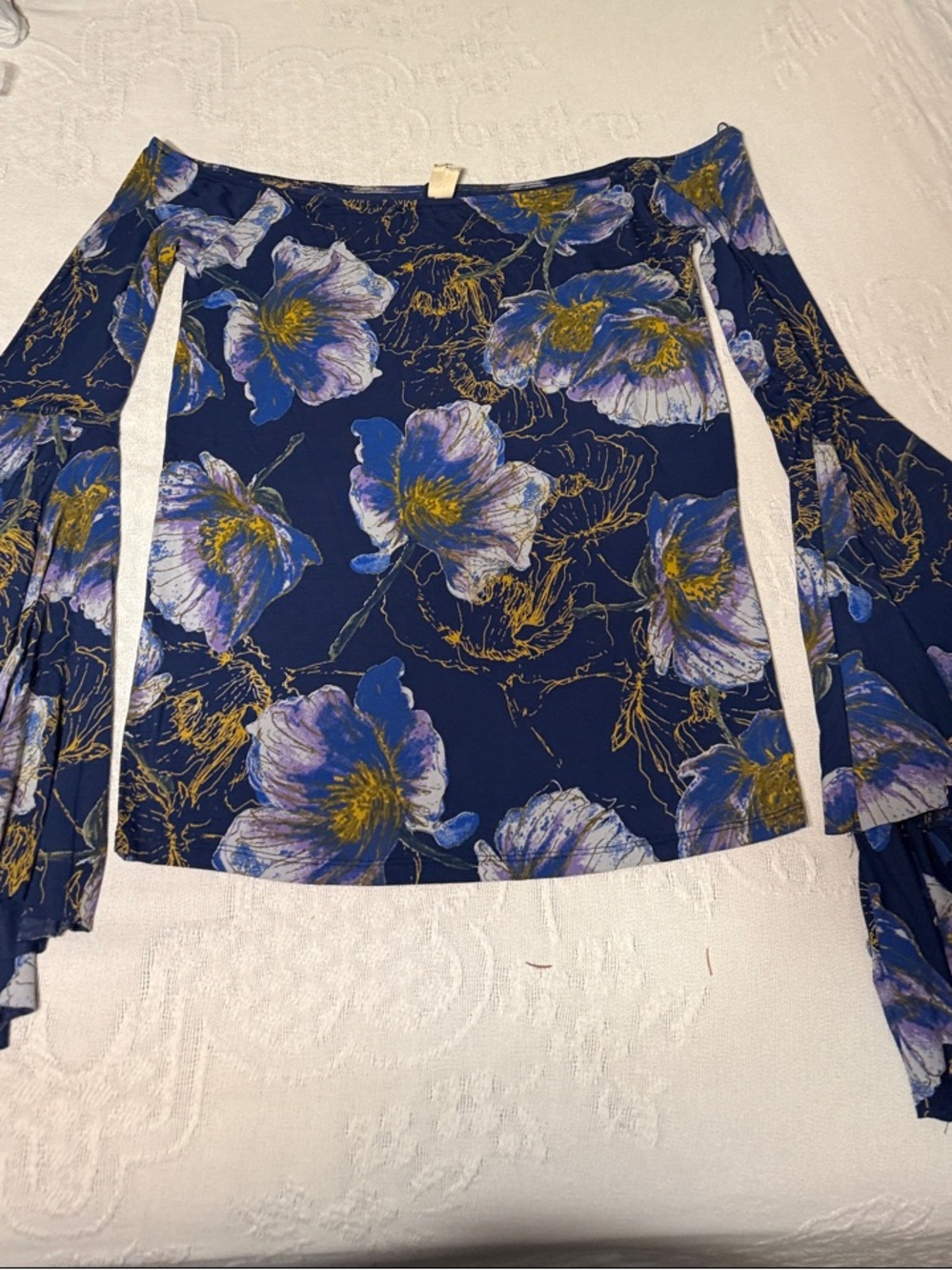 Floral Navy Off-Shoulder Bell Sleeve Skirt